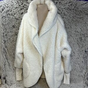 Nordic Beach‎ Hooded Plush Cardigan Open Front Wrap 1 Size Fleece White